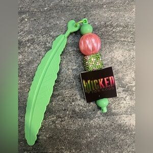 Handmade Beaded Green Feather  Bookmark - Wicked